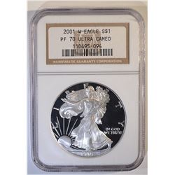 2001-W SILVER EAGLE PF-70 ULTRA CAMEO