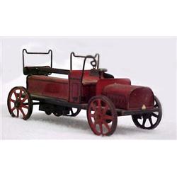 Red Fire Truck; tin wind-up toy, no maker's mark,