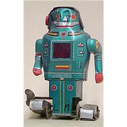 Green Robot; tin wind-up toy; working condition; 