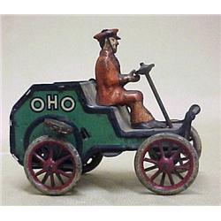 OHO Green Car with Driver; tin wind-up toy; Marke