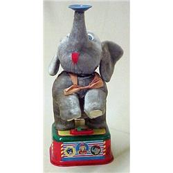 Circus elephant; metal and plush battery operated