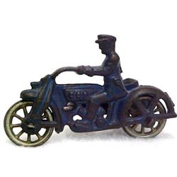 Motorcycle Cop with Sidecar; painted blue cast ir