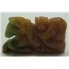 Image 1 : Mottled brown and green jade figure of reclining 