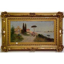 Continental School oil on board; landscape with f