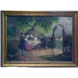 Continental School oil on canvas; patio garden sc