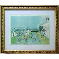 Raoul Dufy lithograph; racetrack scene; plate sig