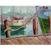 Image 2 : Eve Frank oil on canvas; ship tied at dock; signe