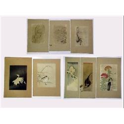 Eight Japanese wood block prints; all depicting b