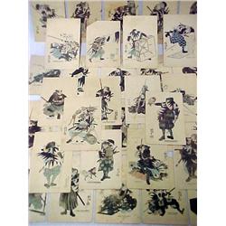 Thirty-four postcards; each depicting a Samurai; 