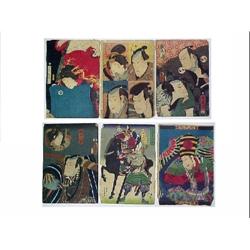 Six Japanese wood block prints on rice paper; all