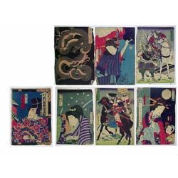 Seven Japanese wood block prints on rice paper; o