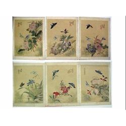Series of six Japanese painted florals with butte