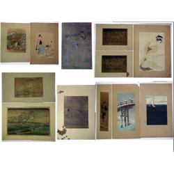 Twelve Japanese wood block prints; eleven are sig