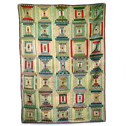 Patchwork quilt; "Log Cabin" hand stitched; with 