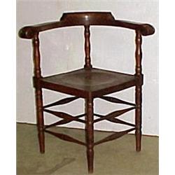 English oak corner chair; baluster turned stiles 