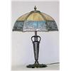 Miller metal lamp with slag glass panel shade; bo