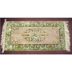 Silk Chinese throw rug; bird of paradise and scro