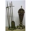 Image 1 : French brass fireplace tools and folding firescre