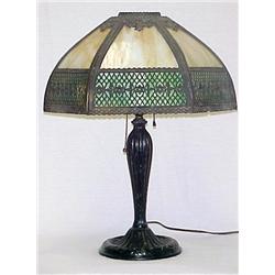 Miller painted metal lamp with slag glass panel s