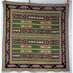 Tapestry; machine woven; hemmed edge; striped des