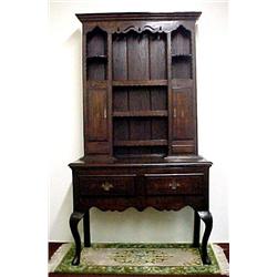 Inlaid oak cupboard; Continental; two piece; mold