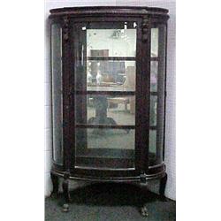 Oak bent glass china cabinet; rope turned trim ar