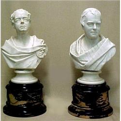 A pair of marble busts; depicting Moore and Scott