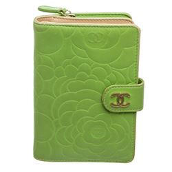 Chanel Green Camelia Leather French Purse Wallet