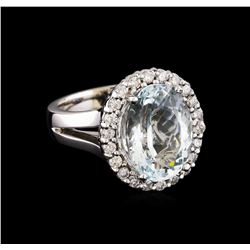 5.67 ctw Aquamarine and Diamond Ring - 14KT White Gold