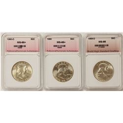 THREE SUPERB BU FRANKLIN HALF DOLLARS: