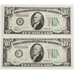 TWO 1934-A $10.00 FEDERAL RESERVE NOTE