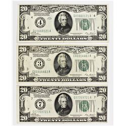 THREE 1928 $20.00 FEDERAL RESERVE NOTES