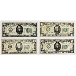 FOUR PCS. 1928 $20.00 FEDERAL RESERVE NOTES: