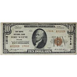 1929 $10.00 FT. WAYNE, IN. BANK #13818