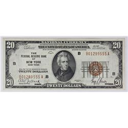1929 $20.00 FEDERAL RESERVE BANK NEW YORK