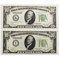 TWO 1928-B $10.00 FEDERAL RESERVE NOTES