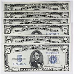 SIX 1934 $5.00 SILVER CERTIFICATES