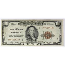 1929 $100.00 FEDERAL RESERVE BANK MINNEPOLIS