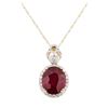 Image 2 : 9.60 ctw Ruby and Diamond Pendant With Chain - 14KT Yellow Gold