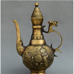 Old Chinese Bronze Dragon Phoenix Kettle