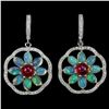 Image 1 : Natural  RAINBOW OPAL &  RED RUBY EARRINGS
