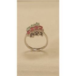 Gorgeous 8.75 ct Blue Sapphire, Ruby and Emerald Ring.