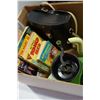 Image 2 : BINOCULARS, METAL COFFEE POT, COFFEE GRINDER, MARBLES, AND VINTAGE COMICS