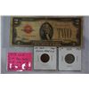 Image 2 : 1928 USA $2 RED SEAL BILL PLUS 1929 INDIAN HEAD NICKEL AND 1902 INDIAN HEAD CENT