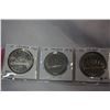 Image 2 : 3 DECADES OF SILVER DOLLARS 1966 .800 SILVER, 1976, 1986