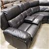 Image 2 : BRAND NEW TUFTED BLACK LEATHER 3 PIECE SECTIONAL SOFA, POWER RECLINING, UNDERLIGHTING, CONSOLE AND C