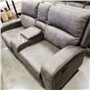 Image 2 : BRAND NEW PERTH RECLINING SOFA AND LOVESEAT, GREY PALOMINO FABRIC,WITH CONSOLE AND CUPHOLDERS, RETAI