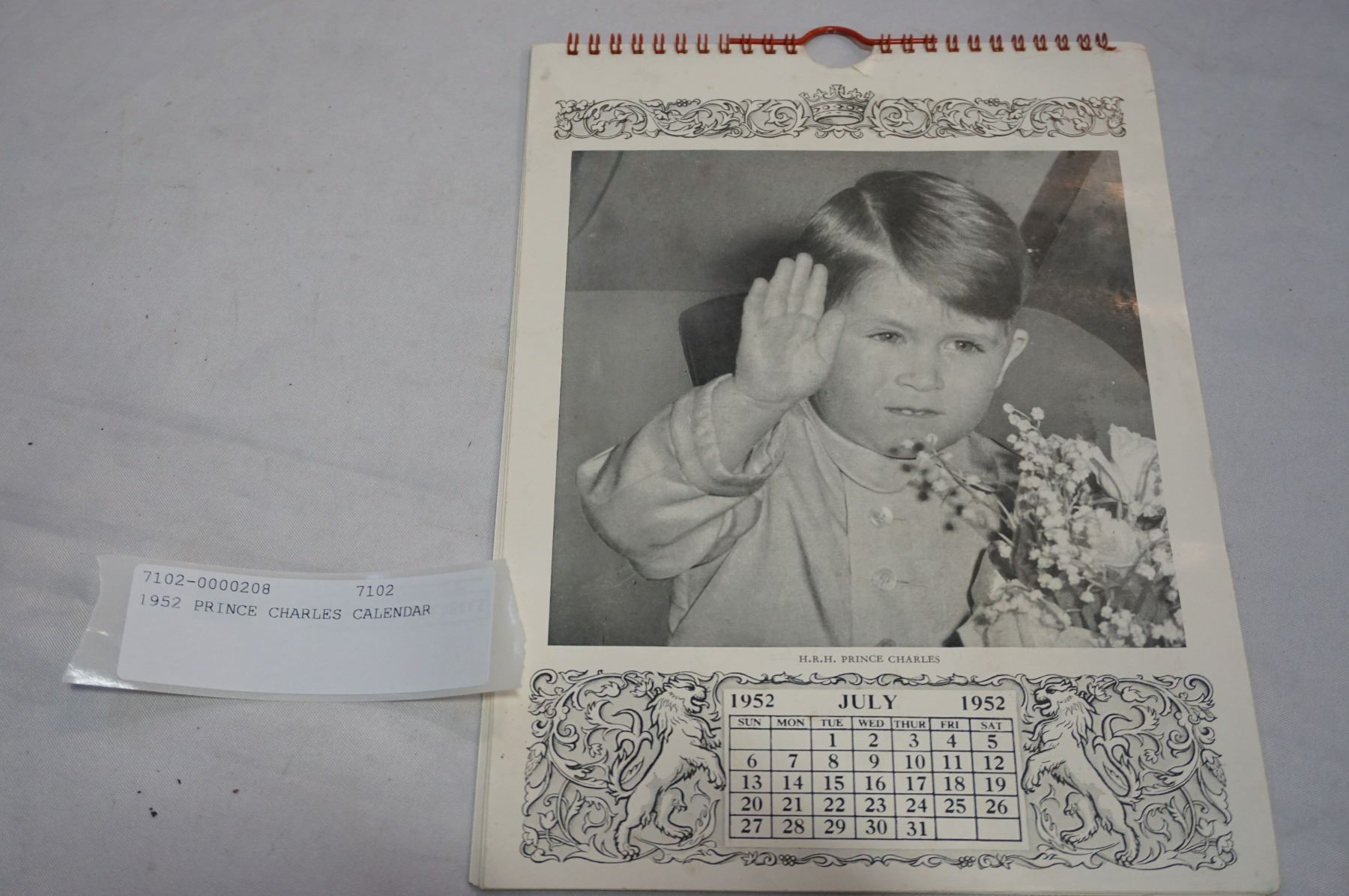 1952 PRINCE CHARLES CALENDAR Big Valley Auction