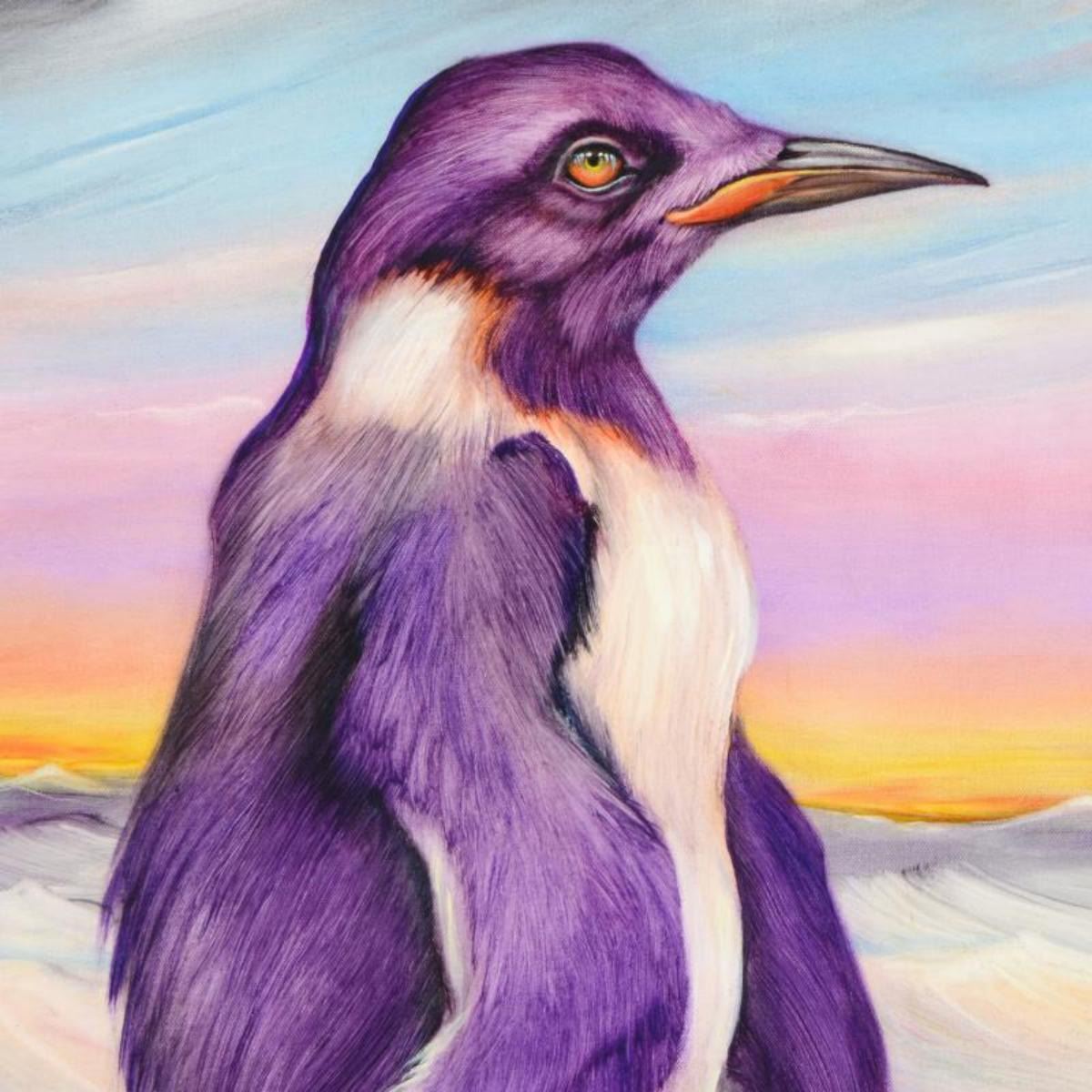 Martin Katon Purple Penguin Original Oil Painting On Canvas