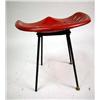 Image 2 : A RED PAINTED METAL SEAT Dizzy's seat, losses and wear, 19"h x 18"w x 14"d